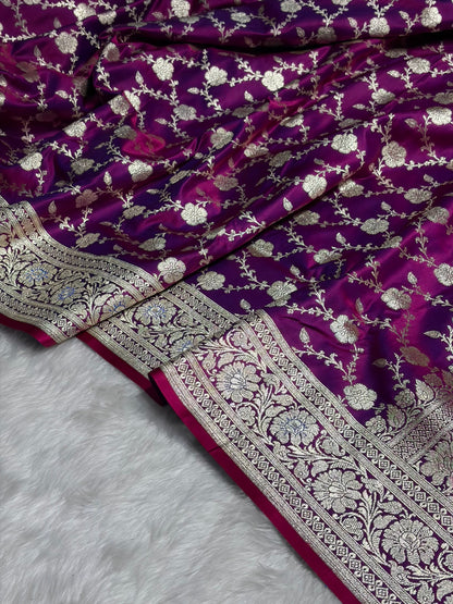 Cross Purple Jaal katan Silk Saree SK18