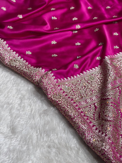 Wine With Swarovski Work Booti Mashru Silk Saree BMS40
