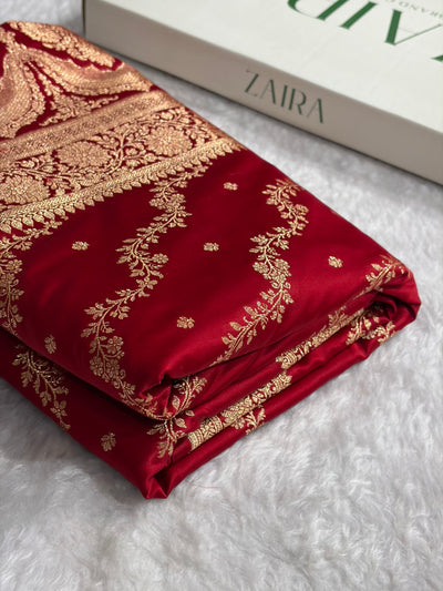 Banarasi Satin Katan Saree With Boota in Red Shades SK108