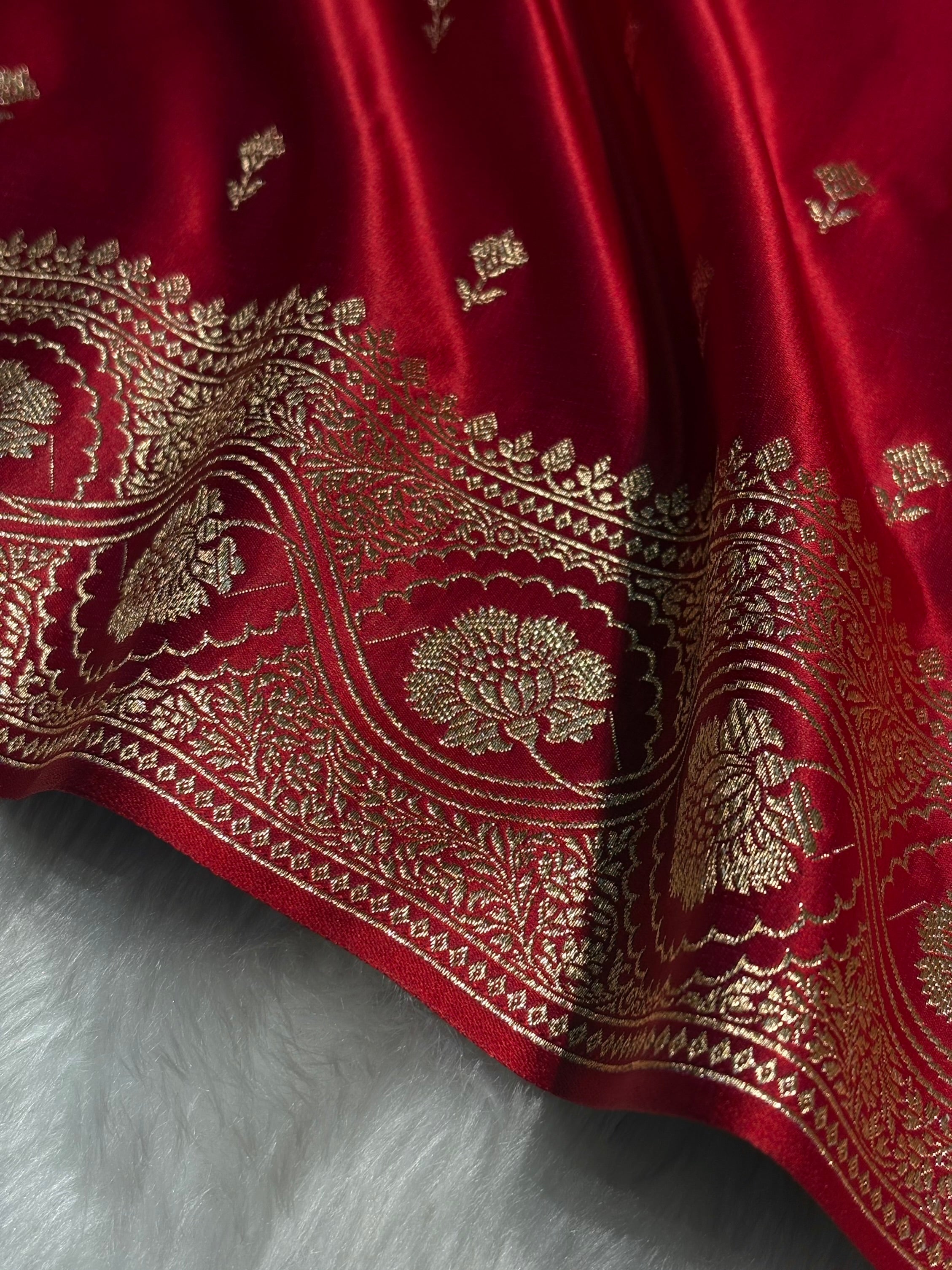 Maroon Booti Pattern Satin Katan Silk Saree SK54