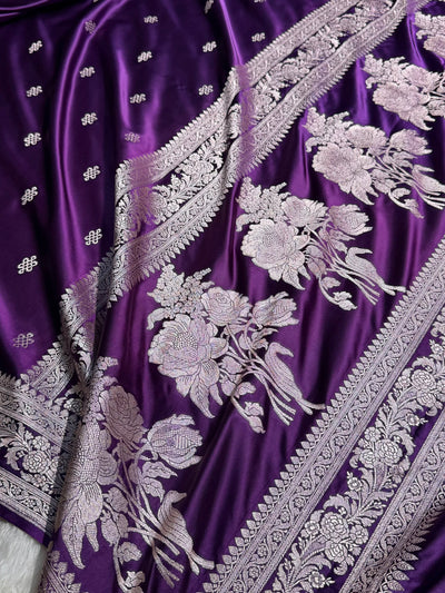 Banarasi Floral Booti Pattern in Purple Shades Floral Mashru Silk Saree MCS101