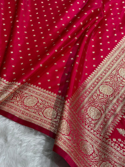 Banarasi Cross Rani Shades Booti Pattern Banarasi Satin Silk Saree SS53