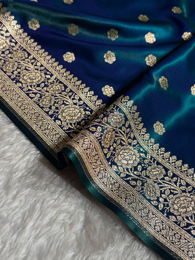 Banarasi Peacock Shades Booti Pattern Banarasi Satin Silk Saree SS63
