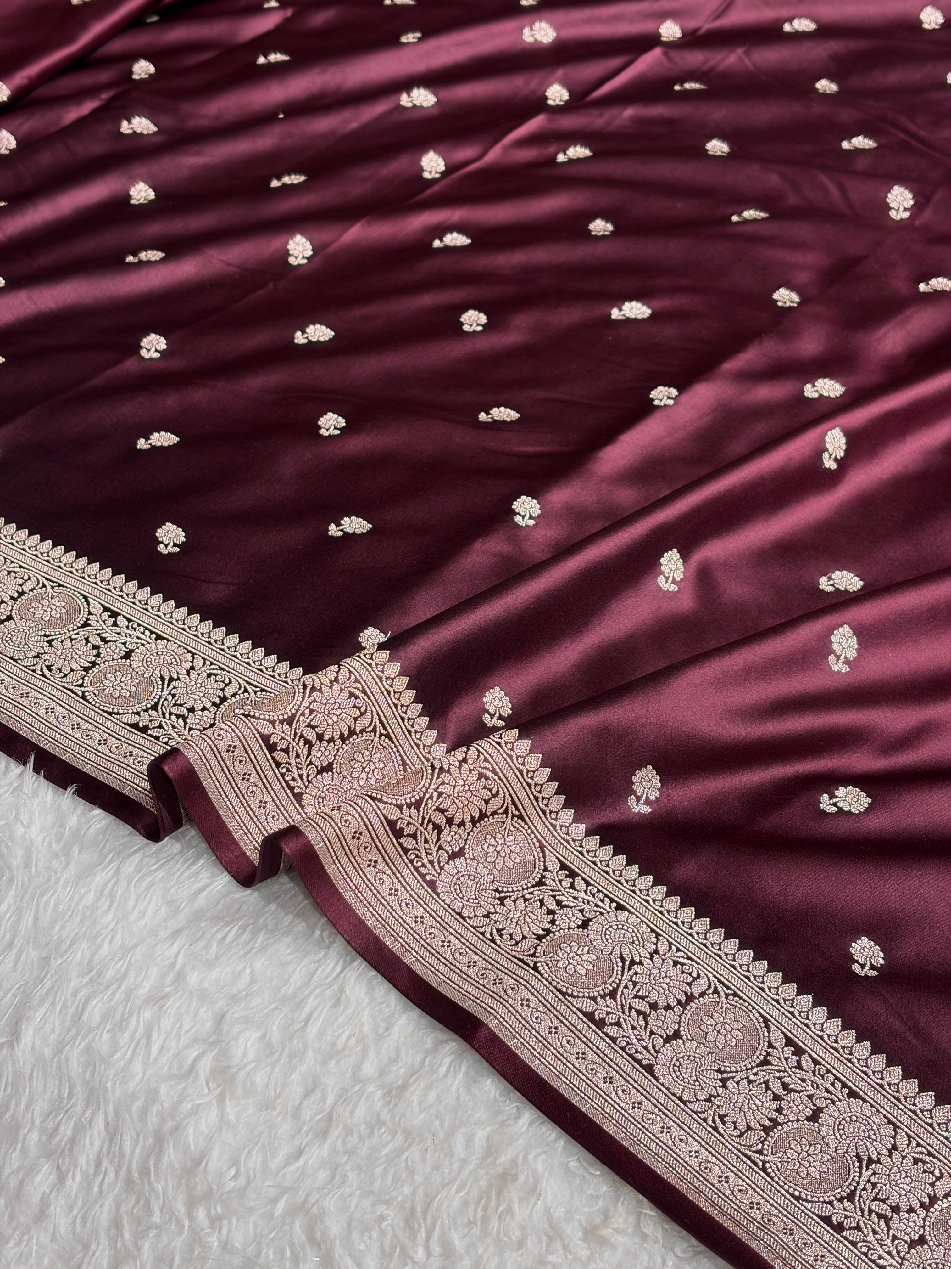 Banarasi Dark Garnet Shades Booti Mashru Silk Saree MS73