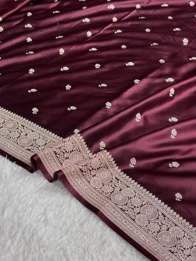 Banarasi Dark Garnet Shades Booti Mashru Silk Saree MCS73