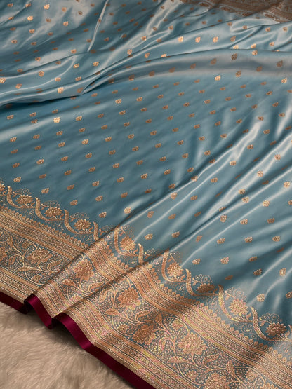 Katan Silk Saree In Sky Blue Shades SK08