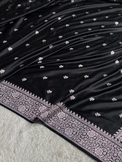 Banarasi Black Shades floral Booti Mashru Silk Saree MCS40