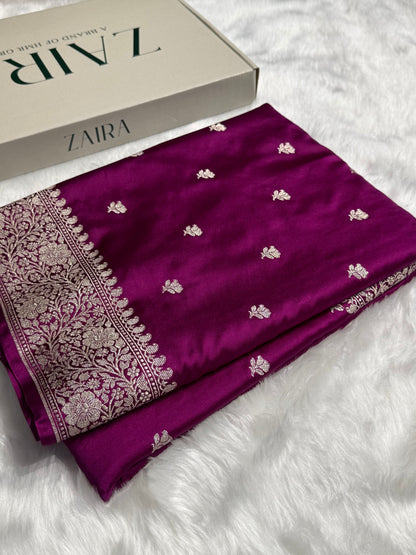 Wine floral Booti Mashru Silk Saree