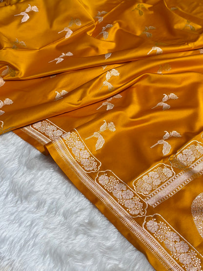 Mustard Boota With Floral Border Mashru Silk Saree MSM-93