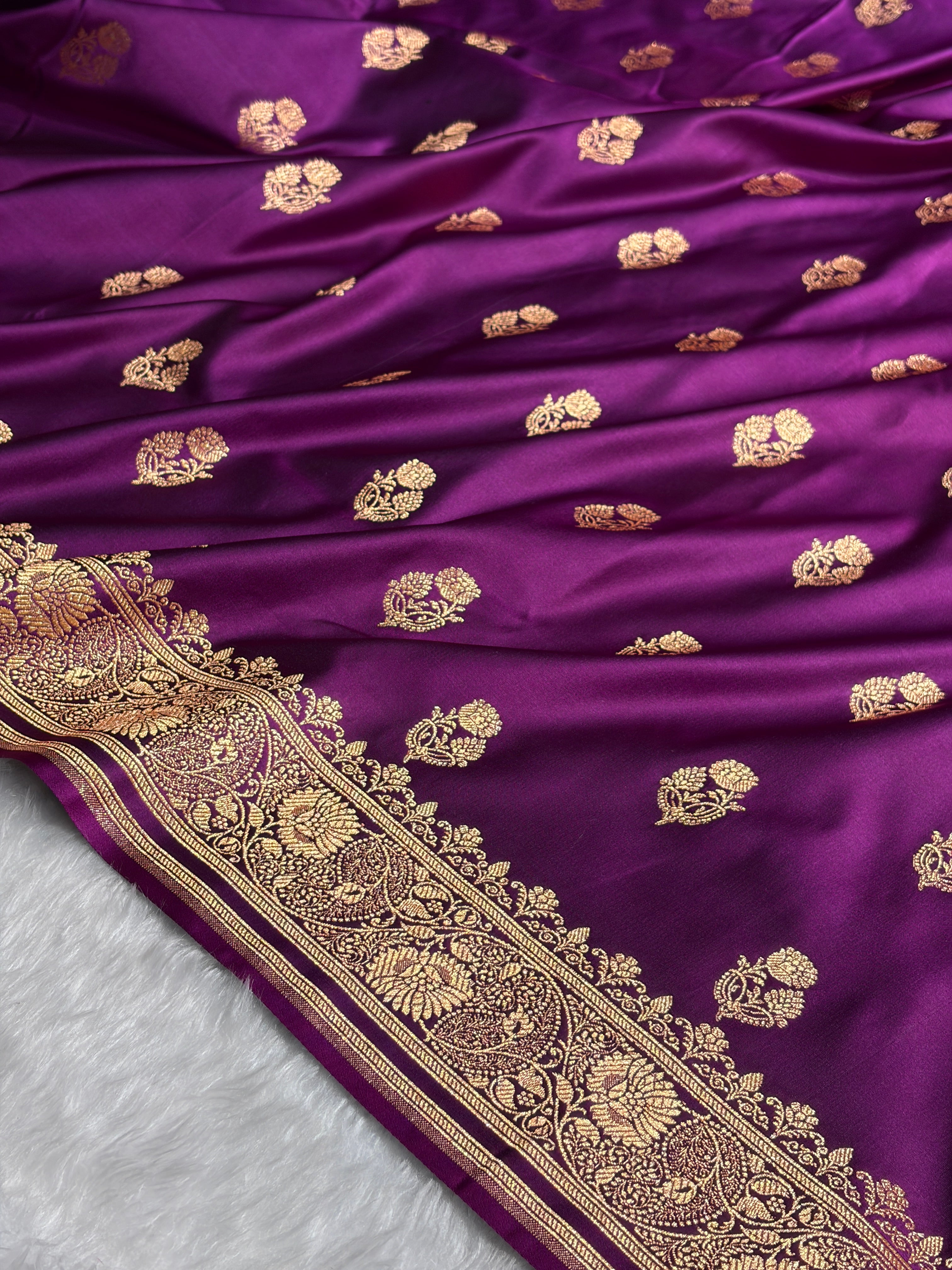 Banarasi Satin Katan Saree With Boota in Wine Shades SK99