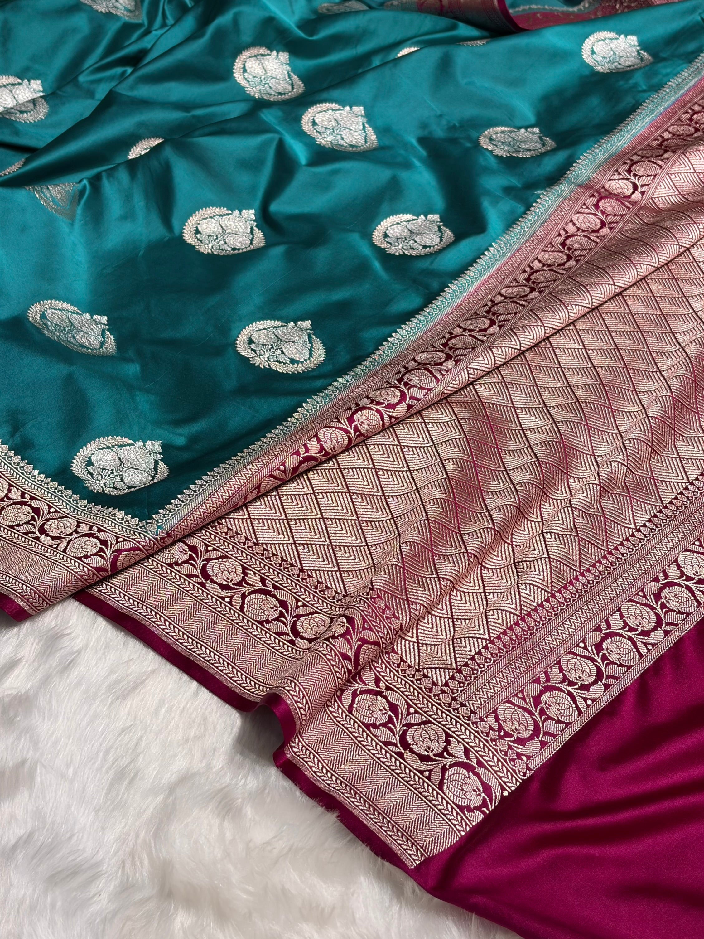 Contrast Rama With Rani Minakari Boota Mashru Silk Saree MS35