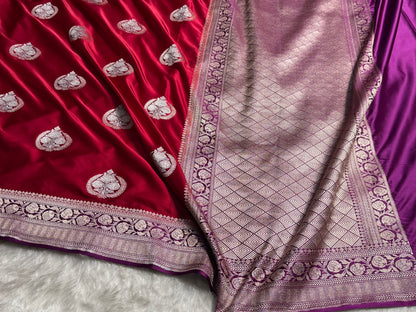 Banarasi Contrast Maroon With Wine Minakari Boota Mashru Silk Saree MS35