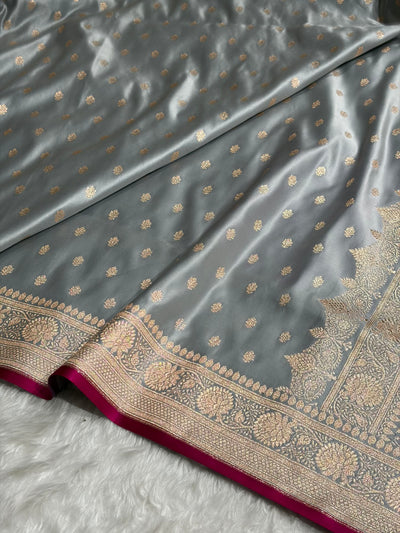 Banarasi Grey Shades Booti Katan Silk Saree SK07