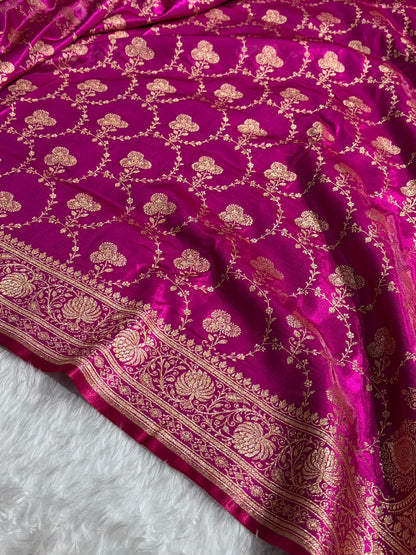 Banarasi Satin Silk Saree Jaal in Magenta Shades SS23