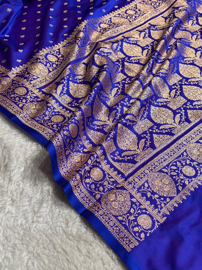 Banarasi Satin Katan Saree With Boota in Royal Blue Shades SK117