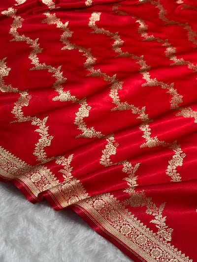 Red Shades Banarasi Satin Silk Saree with brocade blouse SS35