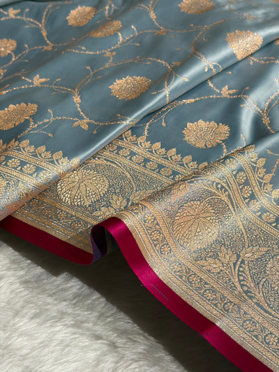 Grape Shades Banarasi Jaal Satin Katan Silk Saree SK06