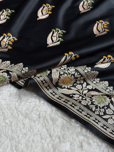 Black Shades Banarasi Boota Pattern Minakari Floral Mashru Silk Saree MSM-121