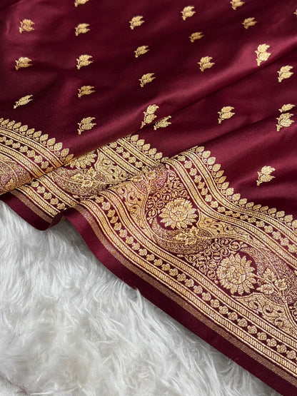 Banarasi Satin Katan Saree With Boota in Chocolate Shades SK119