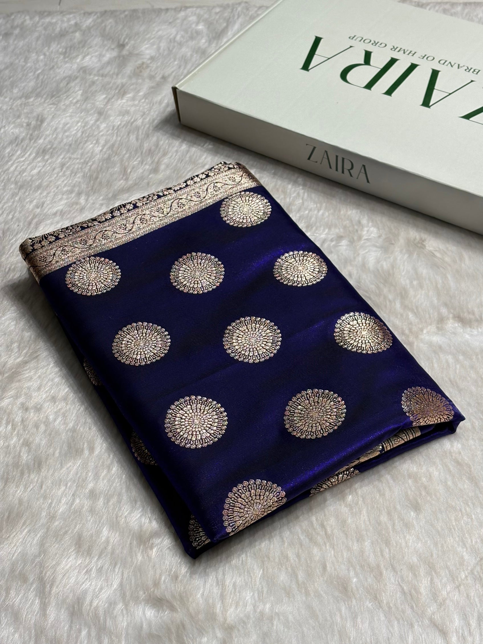 Royal Blue Shades Banarasi Satin Silk Saree SS33