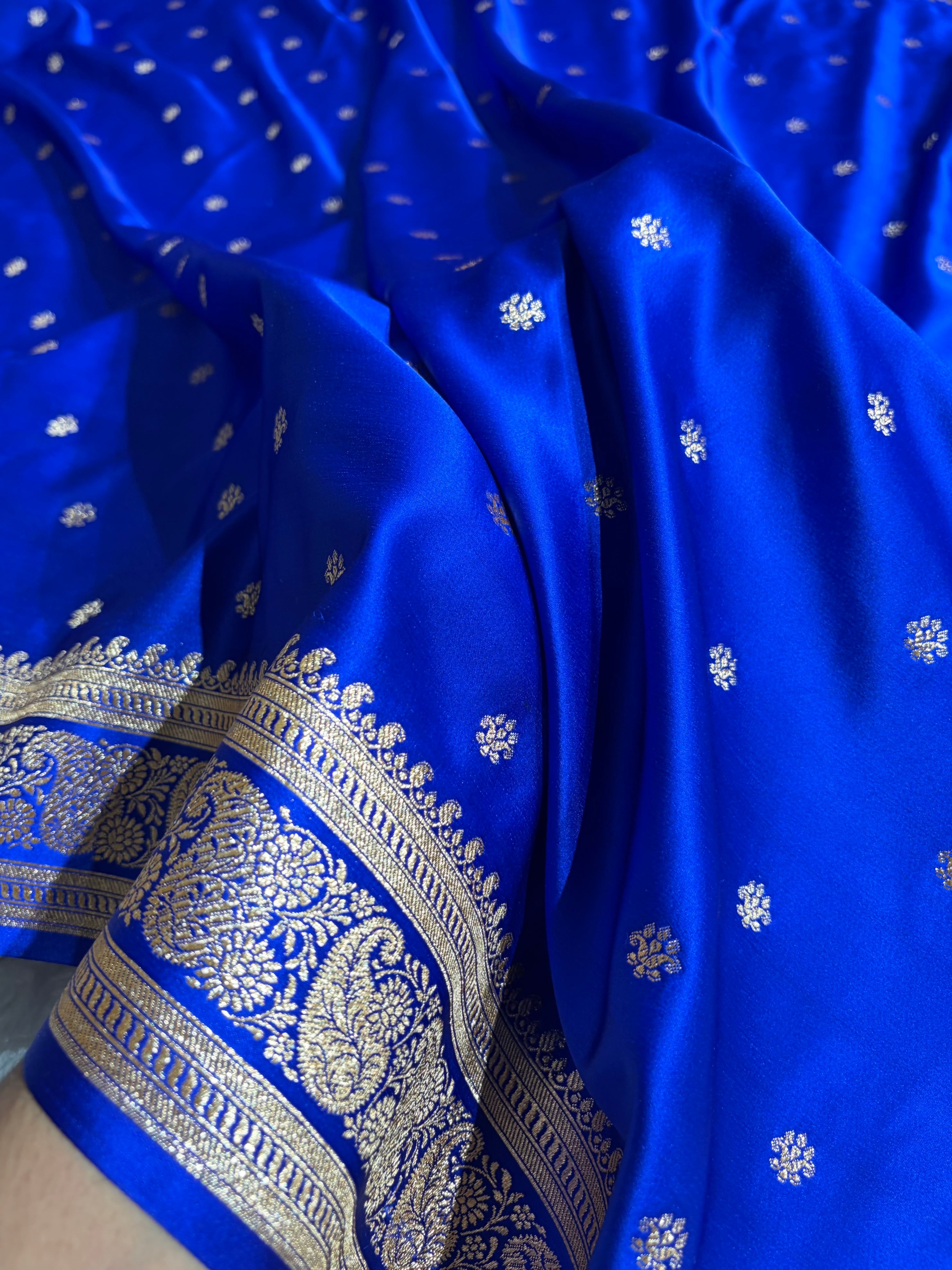 Banarasi Satin Katan Saree With Boota Pattern in Royal Blue Shades SK127