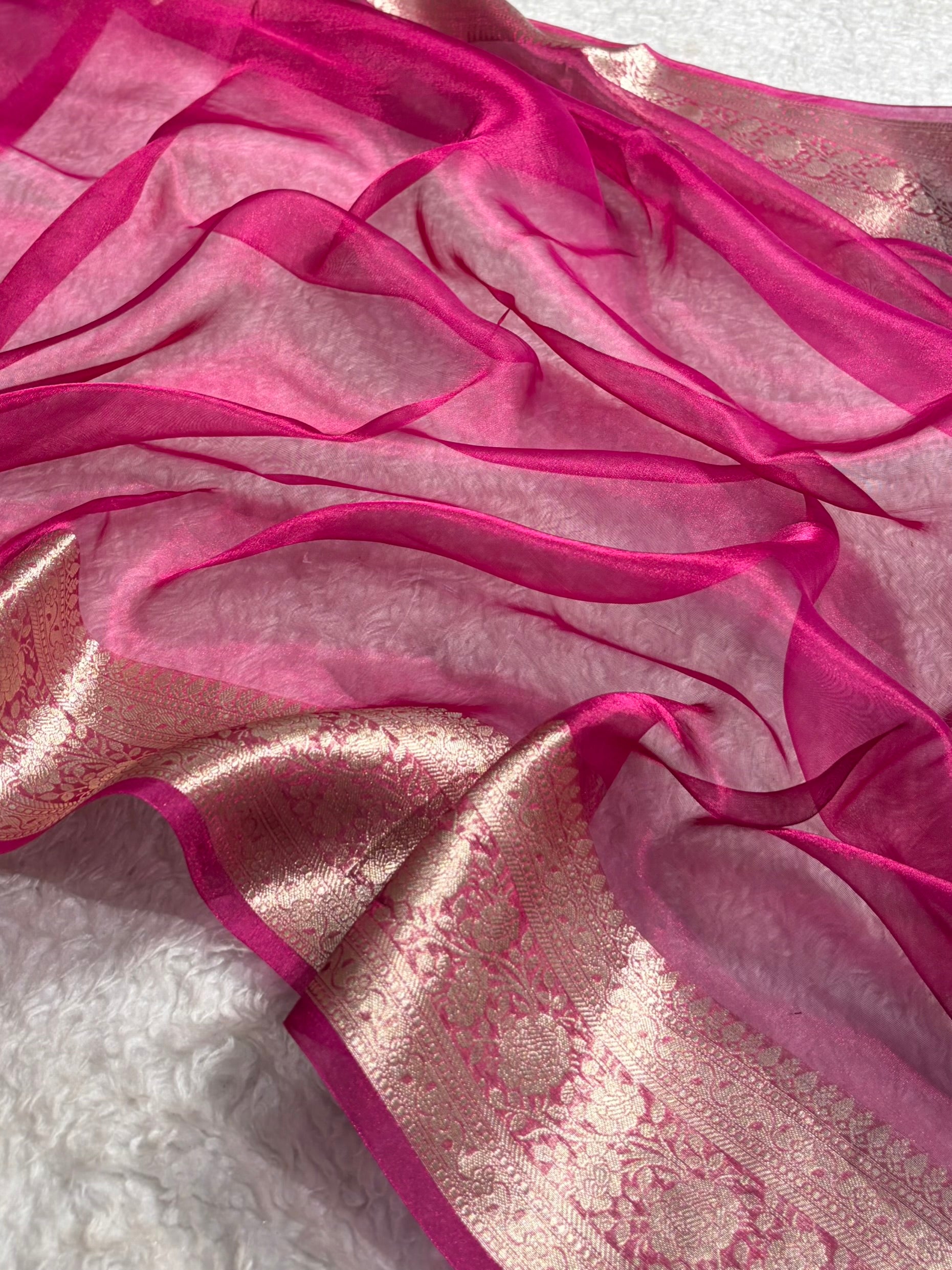 Rani Shades Banarasi Pure Tissue Silk Saree with Brocade Blouse PT-08