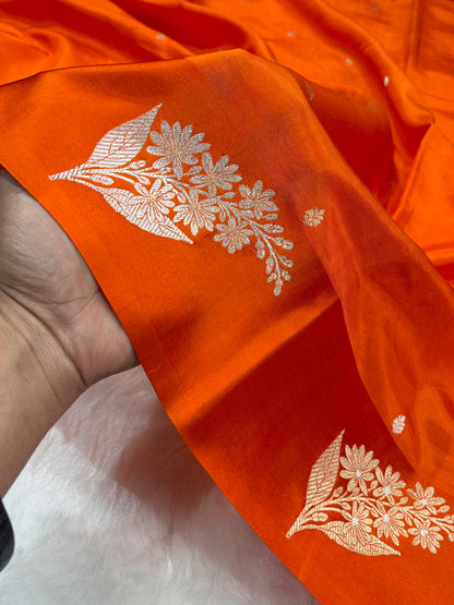 Banarasi Orange Shades Meena Boota Handwoven Pure Katan Paper Silk RM-73