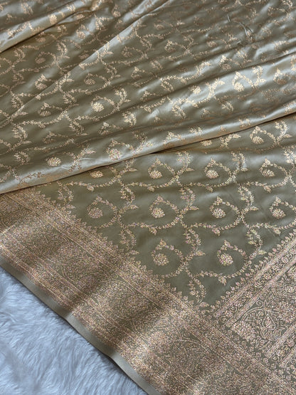 Tusser Shades Floral Jaal Pattern Satin Katan Silk saree SK55