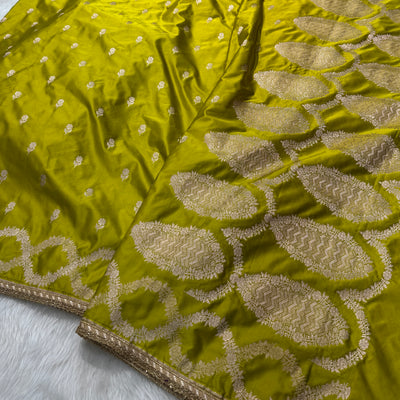 Mehandi Scallop Boota Mashru Silk Saree with gotta Patti MCSGP4