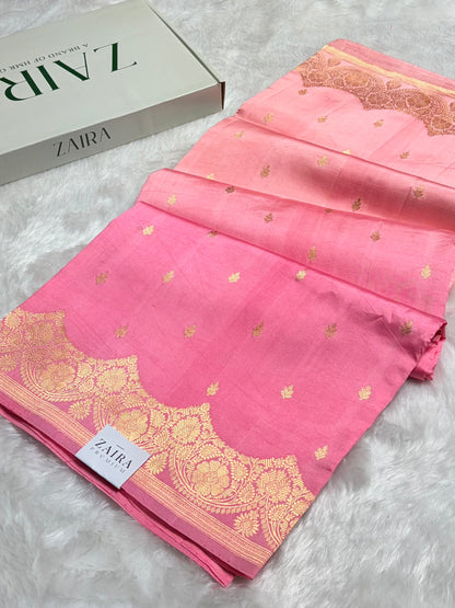 Ombré Baby Pink Shades Meena Boota Handwoven Raw Mango Silk RM-25