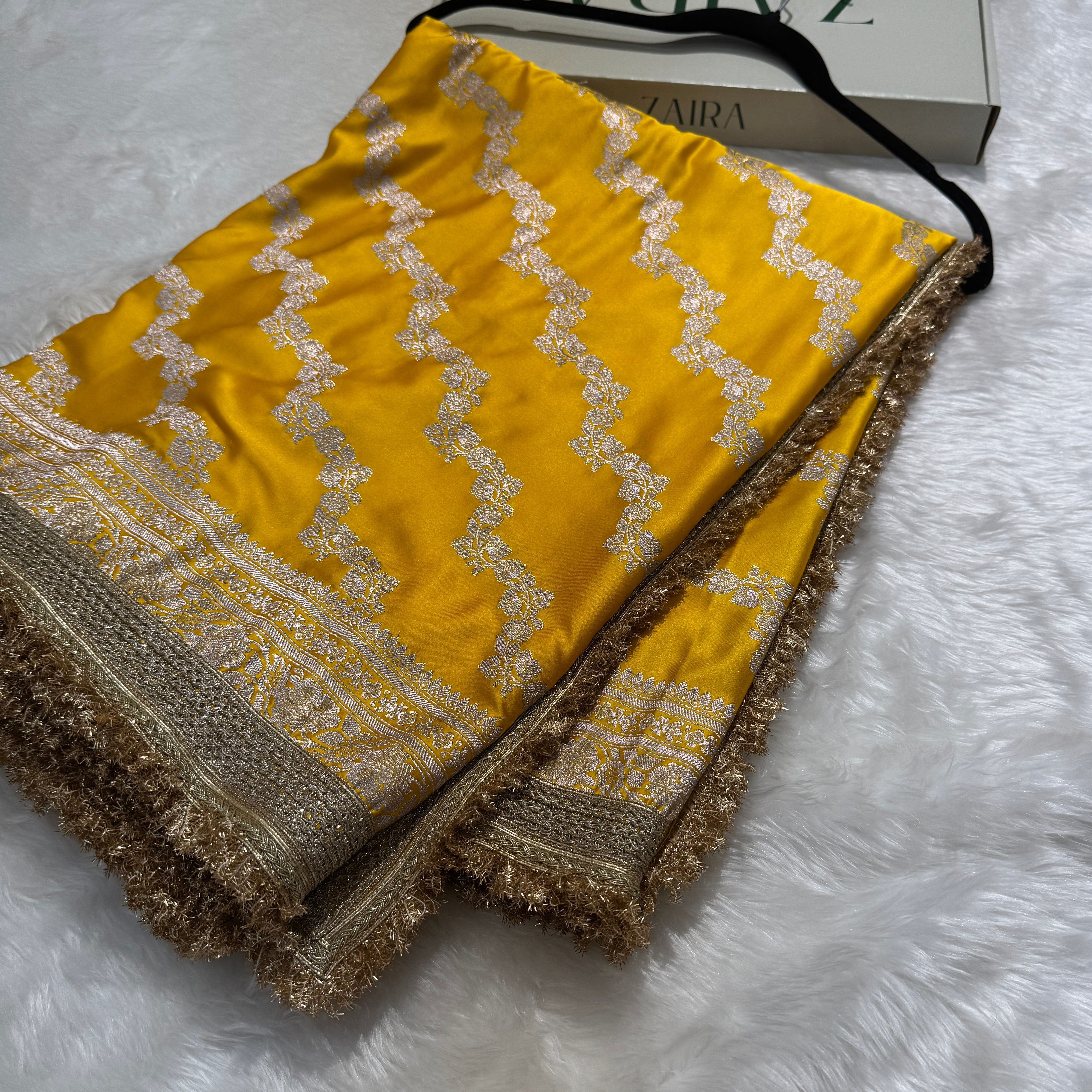 Yellow Kalli design Mashru Silk Saree with gotta Patti MSGP8