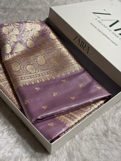 Banarasi Grape Shades Cross Pattern Banarasi Satin Silk Saree SS52