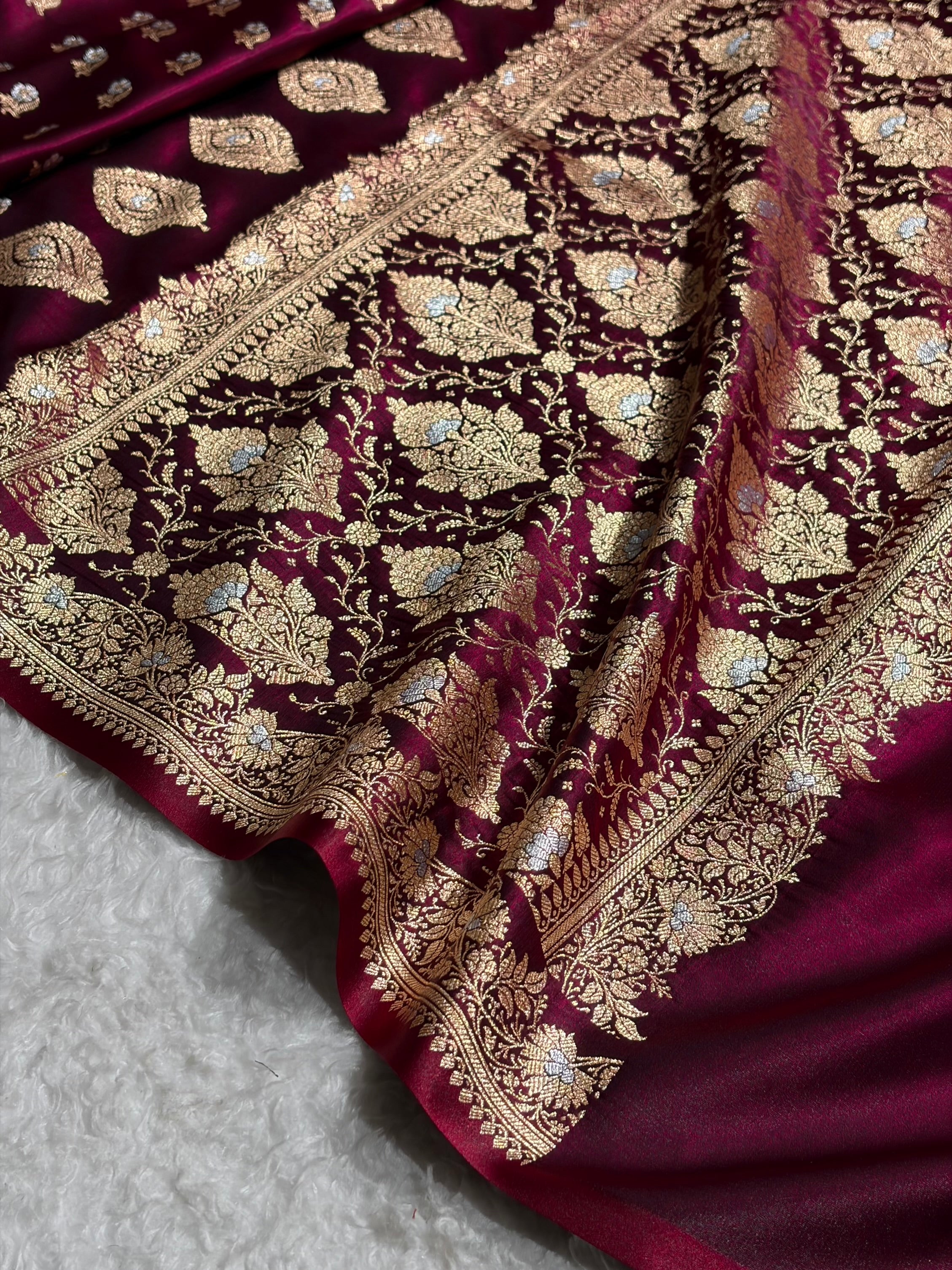Banarasi Satin Silk Meena Boota in Wine Shades SS38