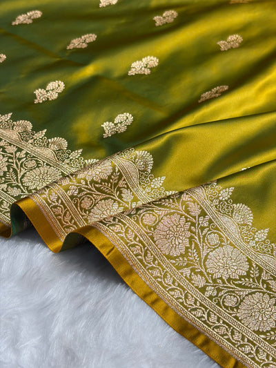 Liril Green Shades Floral Booti Motif Satin Katan Silk saree SK61
