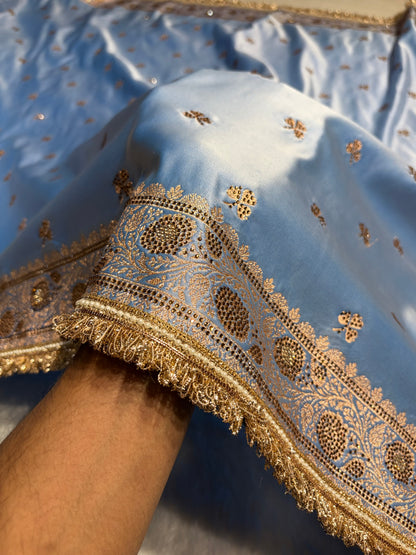 Sky Blue Booti With Swarovski Work & Gotta Patti Katan Silk Saree BSKGP09