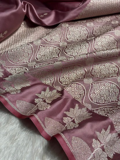 Blush Pink Floral Border Booti Mashru Silk Saree MS54