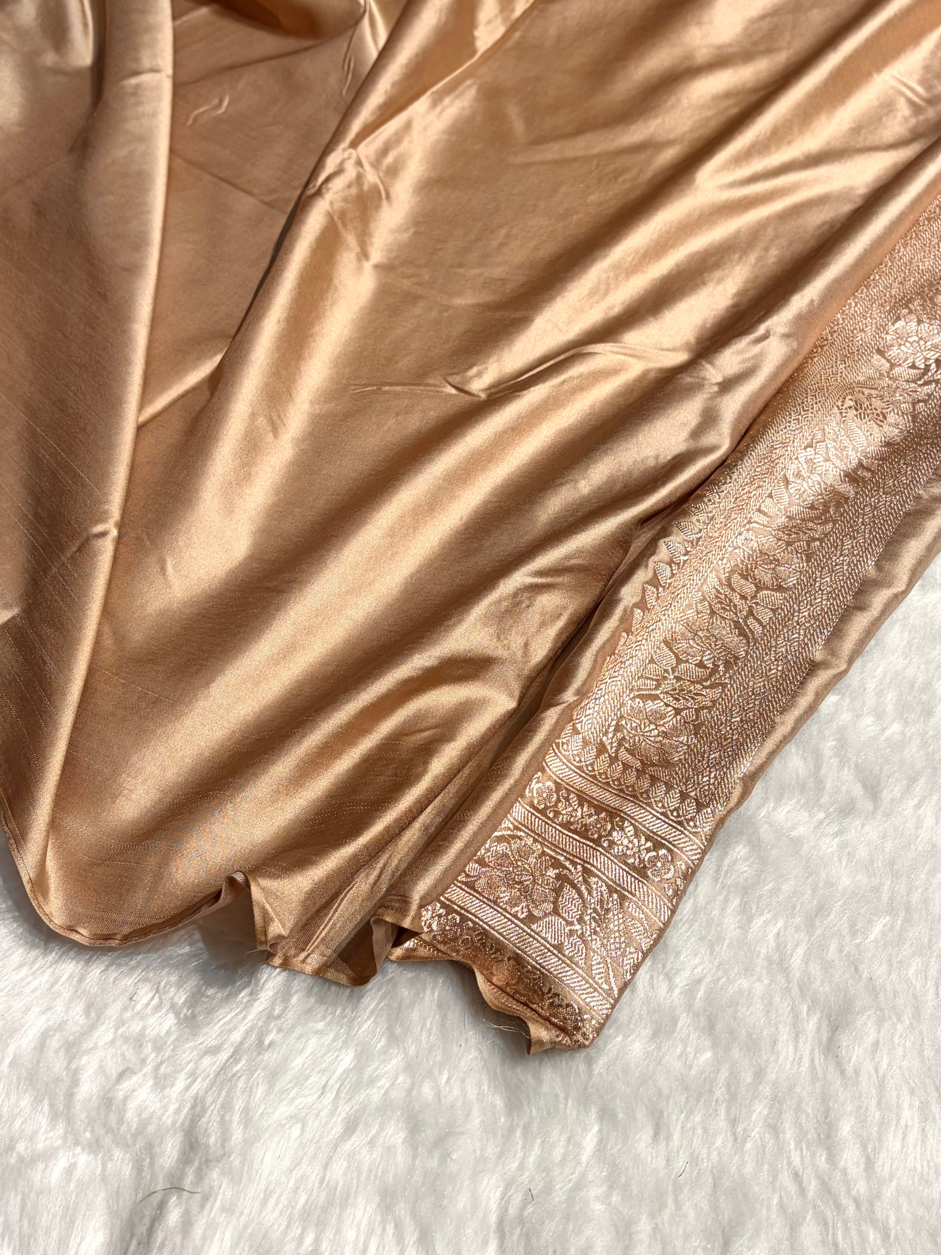 Light Beige Cross Rangkat Mashru Silk Saree With Cross Pattern MS02