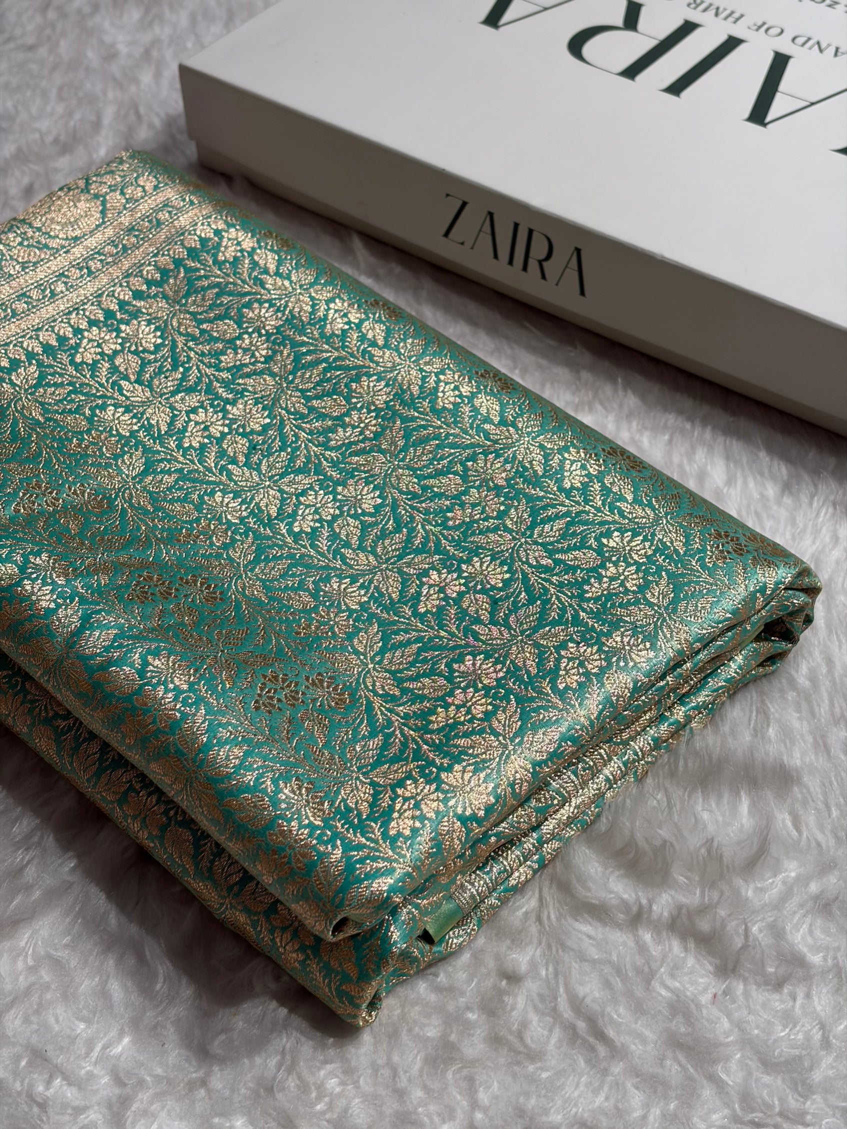 Sea Green Shades Brocket Satin Silk Saree Banarasi Saree Shades SS30