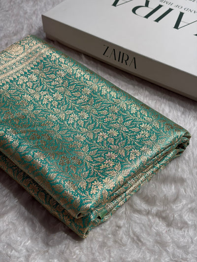 Sea Green Shades Brocket Satin Silk Saree Banarasi Saree Shades SS30