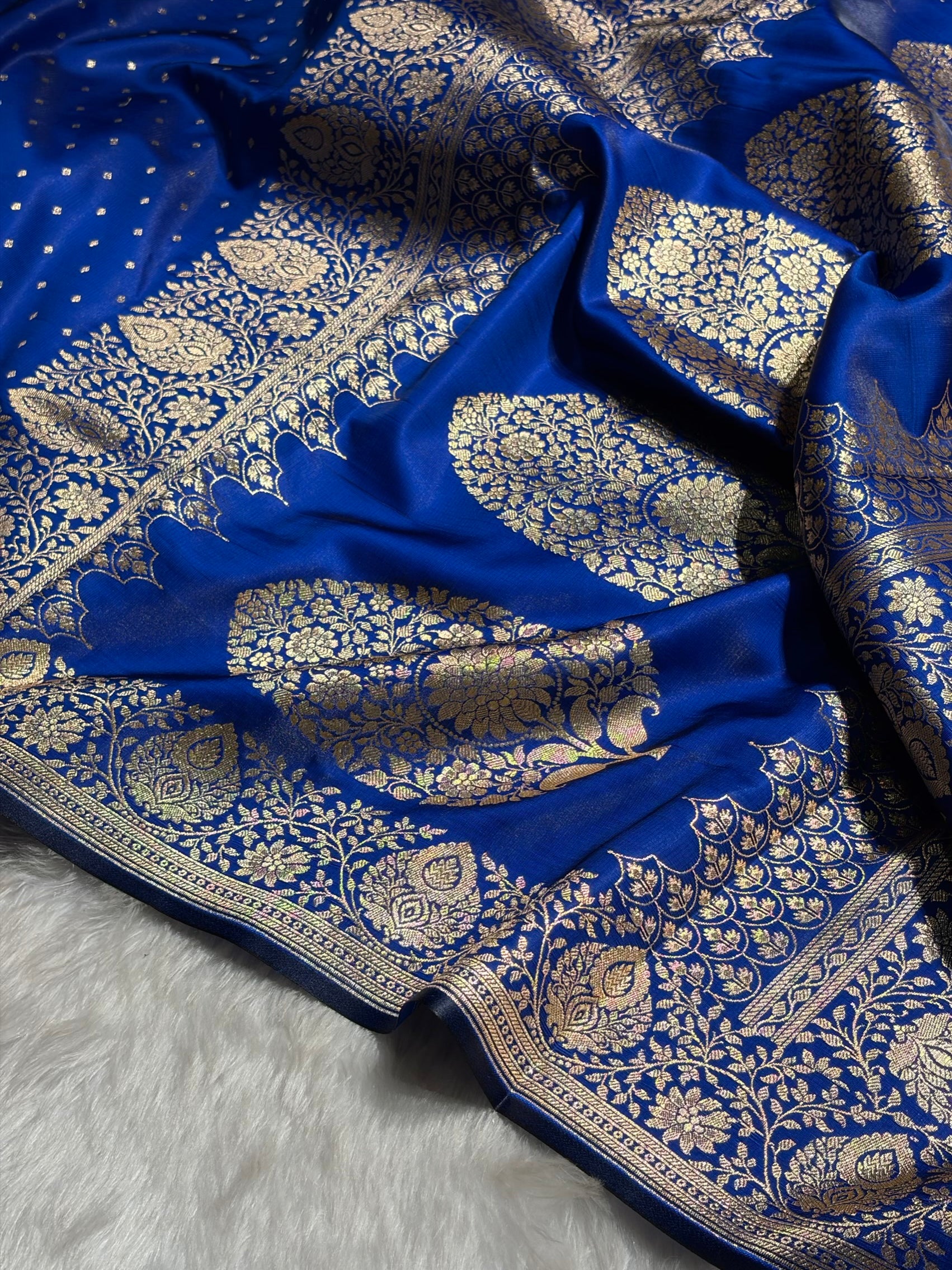 Ultra Light Weight Satin Silk Boota in Cross Royal Blue Shades SS31