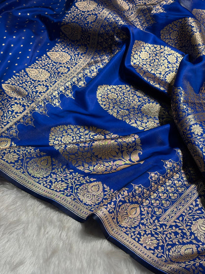 Ultra Light Weight Satin Silk Boota in Cross Royal Blue Shades SS31