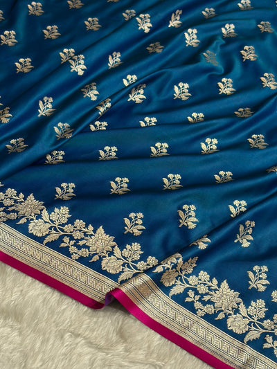 Peacock Shade With Booti Pattern Mashru Silk Saree