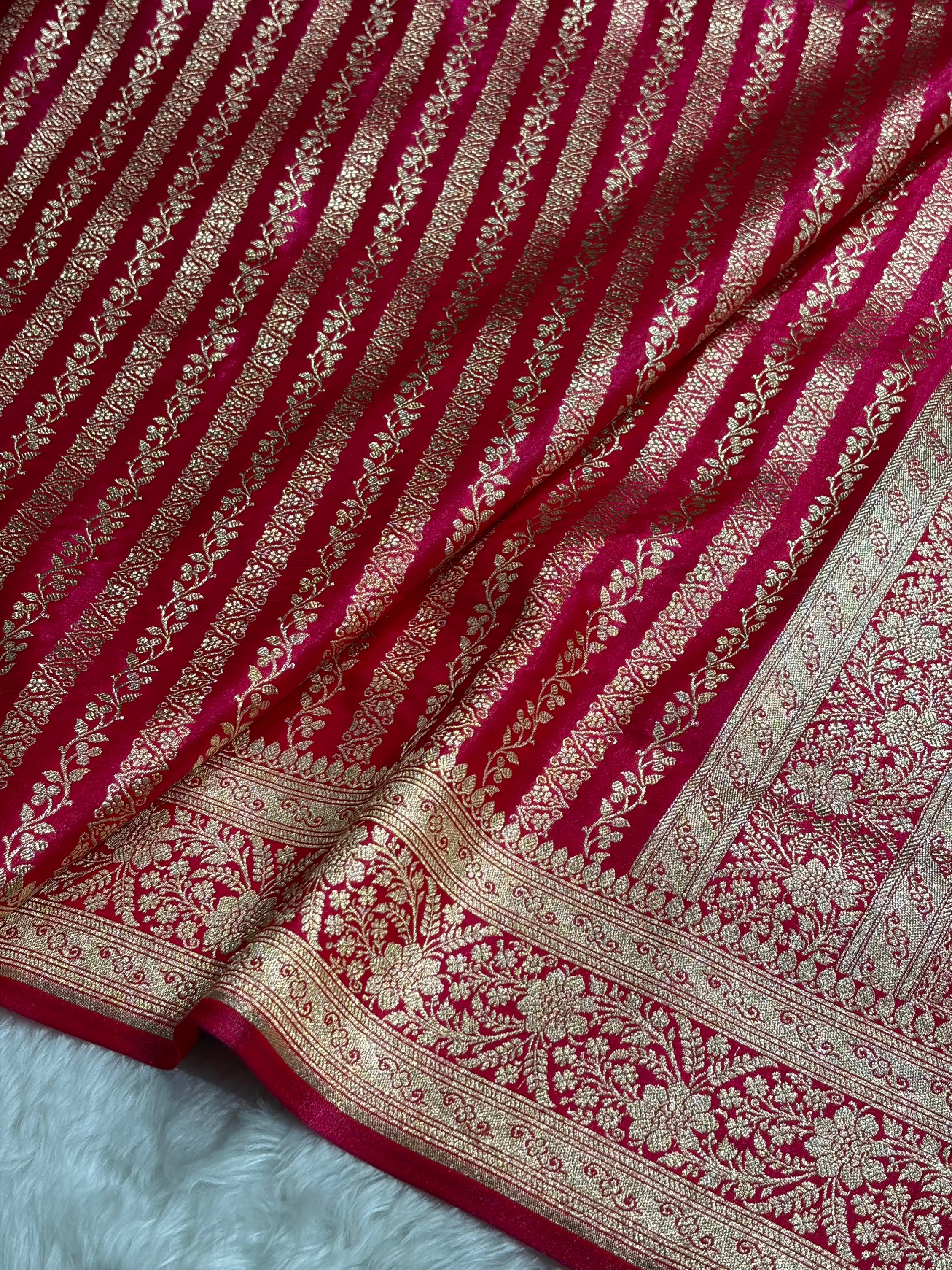 Cross Rani Shades Stripe Pattern Banarasi Satin Silk Saree SS46