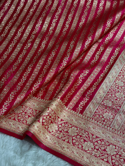 Cross Rani Shades Stripe Pattern Banarasi Satin Silk Saree SS46