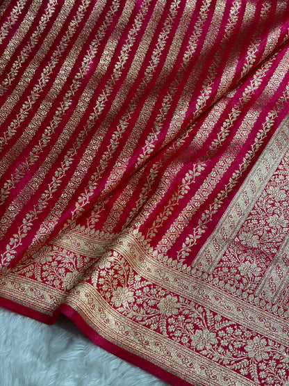 Cross Rani Shades Stripe Pattern Banarasi Satin Silk Saree SS46