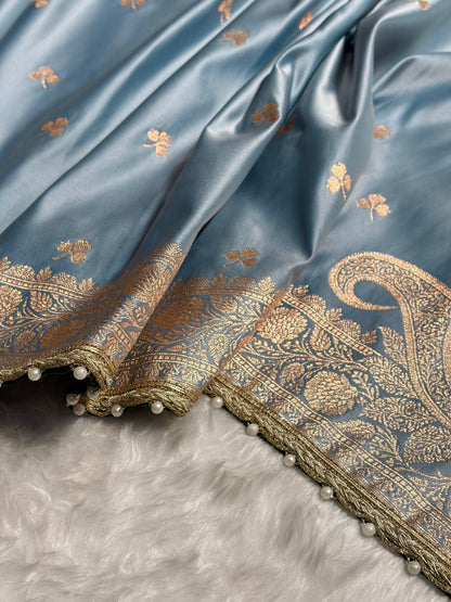 Sky Blue Booti Katan Silk With Gotta Patti Saree SKGP09