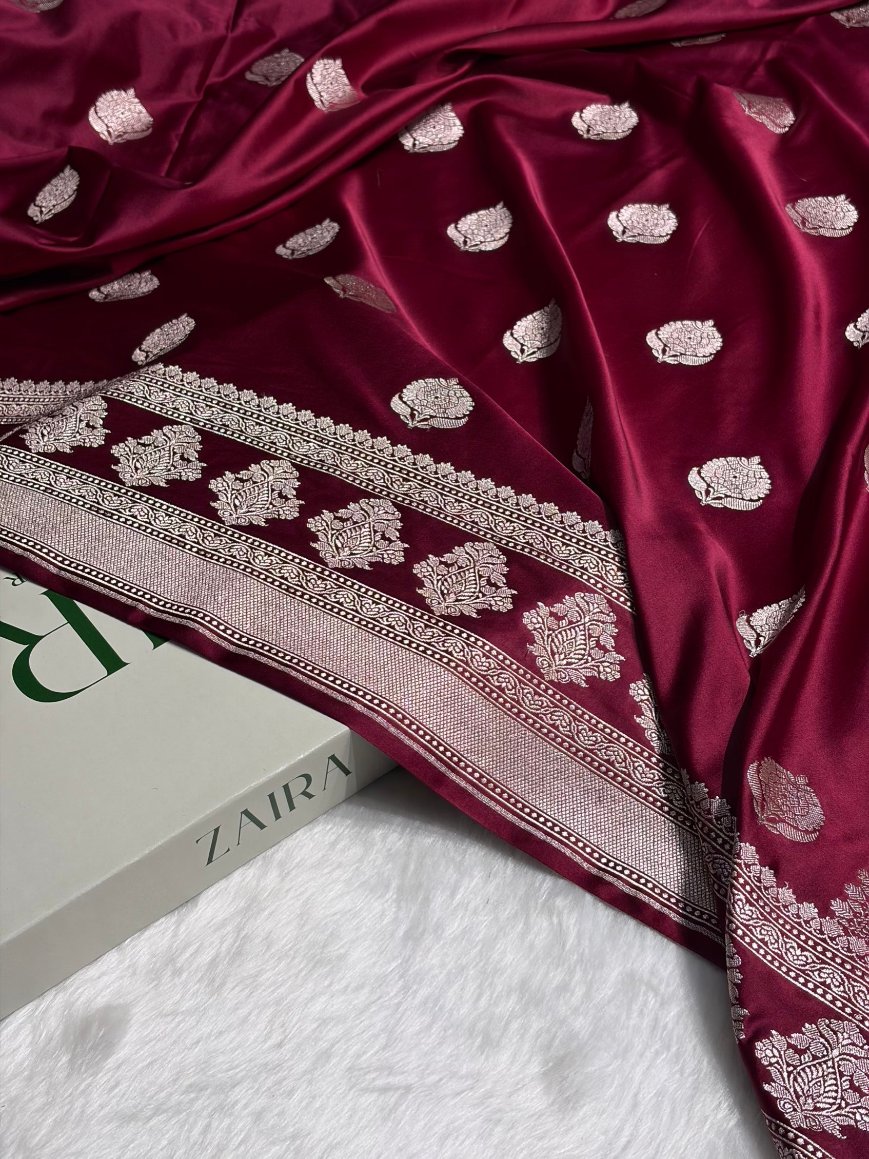 Garnet Boota Motif Mashru Silk Saree MS43