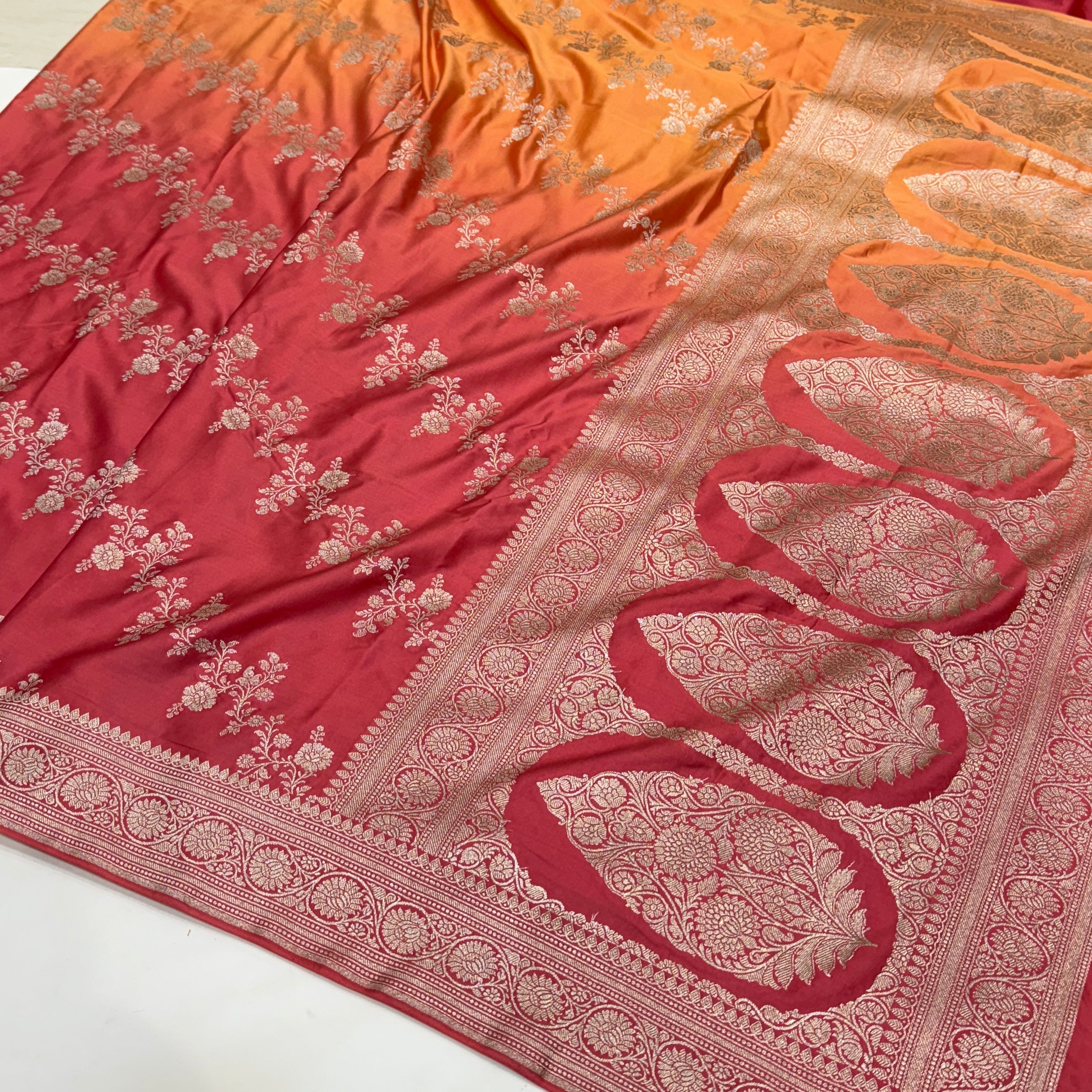 Ombre Pink- Peach Mashru Silk Saree