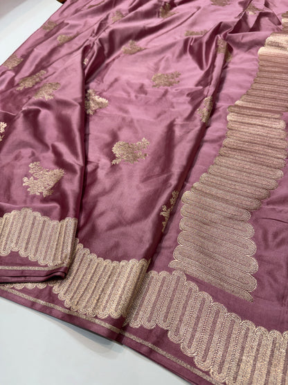 Mauve Pink Floral Motif Mashru Silk Saree