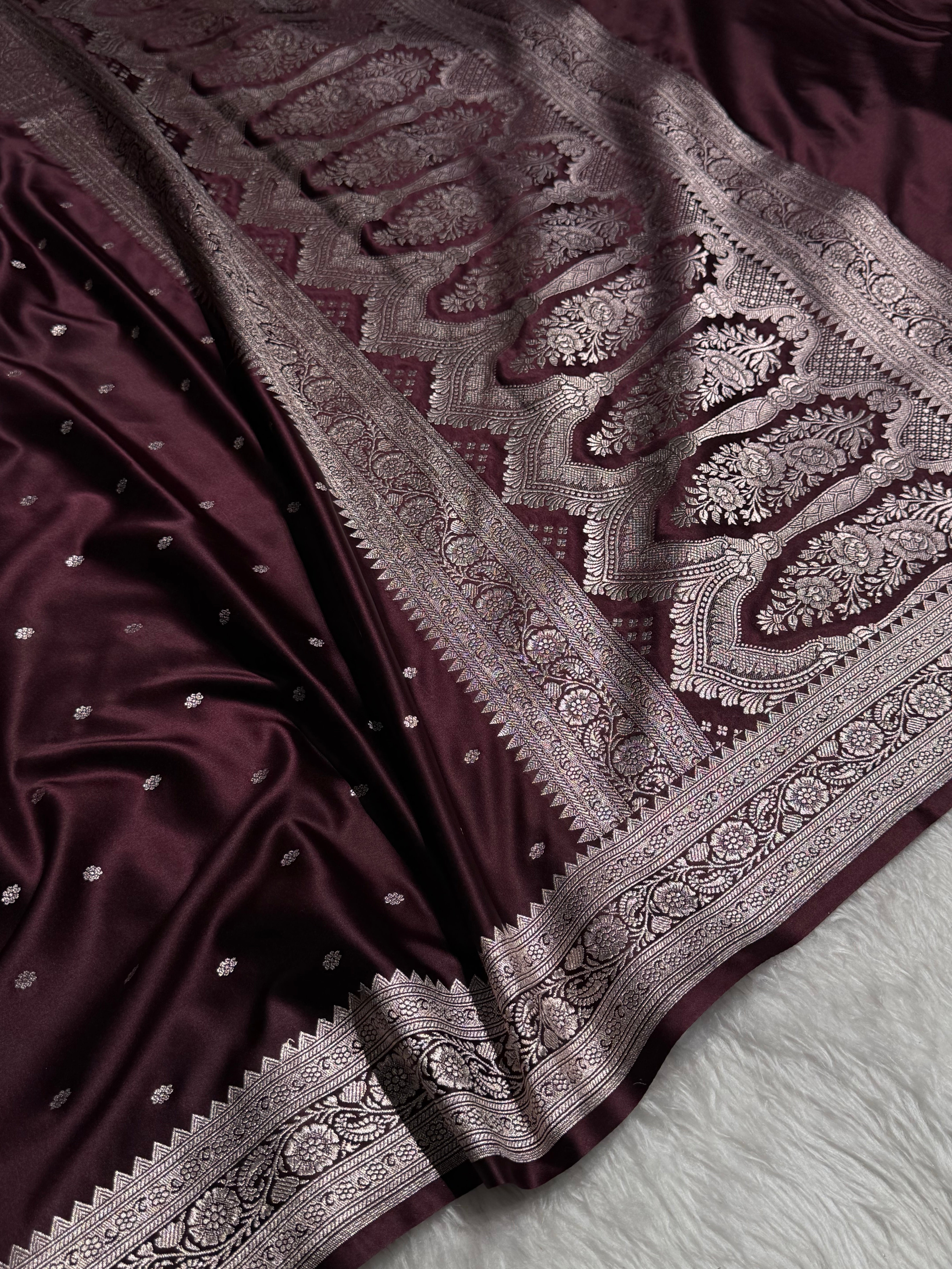 Beautiful Dark Coffee Booti Mashru Silk Saree